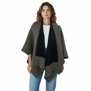 NEW On 34th Macy's Black Tight Knit Shawl Sweater Poncho Open Front Reversible